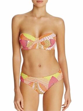 ECHO New York Havana Orange Geometric Bandeau Two-piece with Side Shirred Bottom